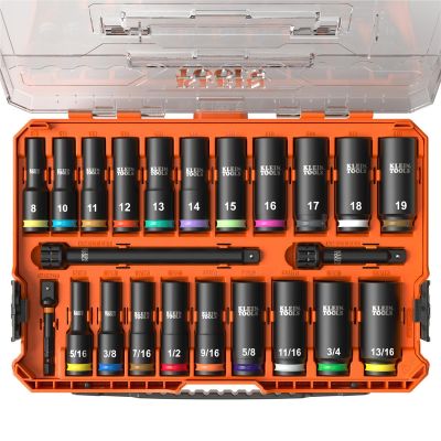 KLE65111IMPCT image(0) - Klein Tools KNECT&trade; 1/2-Inch Drive Deep Well Impact Socket Set, SAE, 14-Piece