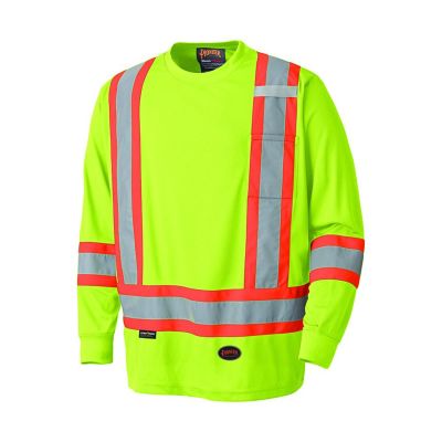 SRWV1051260U-M image(0) - Pioneer Birdseye Long-Sleeved Safety Shirt  - Color:  Hi-Viz Yellow/Green  - Size: M