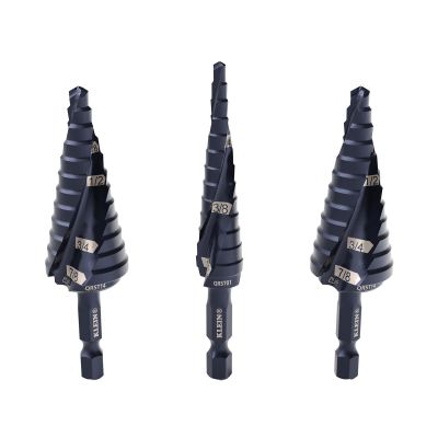 KLEQRST2S image(0) - Klein Tools Step Drill Bit Set, Quick-Release, Double Fluted, 3-Piece