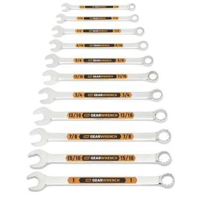 KDT81934H image(0) - GEARWRENCH 11 Piece 12 Point SAE Hi-Viz Long Pattern Combination Wrench Set with Tool Roll