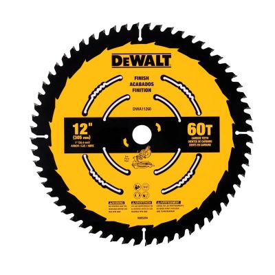 DWTDWA11260 image(0) - DEWALT 12 In Carbide Circular Saw Blade 60 Tooth with 1 in Arbor For Finishing (1 Pack)
