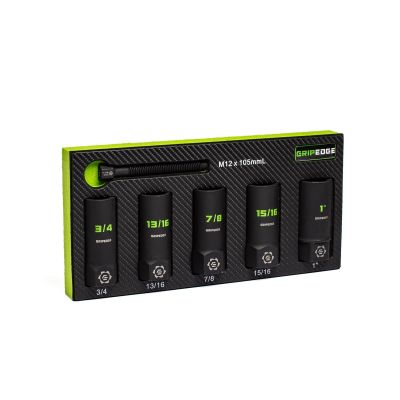 GETXCS5DS image(0) - Grip Edge Tools 5-PC 1/2" Drive SAE RPT Socket Extractor with FORS set (deep length)