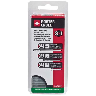 PRCBN18PP image(0) - PORTER-CABLE Brad Nails, Project Pack, 18Ga, 3/4 Inch - 300, 1-1/4-Inch - 300; 2-Inch - 300, 900-Pack