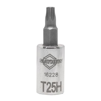 MAY16228 image(0) - Mayhew Mayhew T25H Tamper Torx&reg; Short Insert Socket Bit, 1/4-Inch Drive