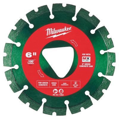 MLW49-93-7262 image(0) - Milwaukee Tool Green 6&rdquo; x .100&rdquo; Diamond Blade for Green Concrete