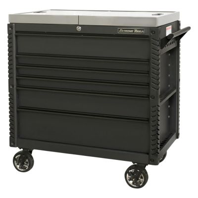EXTEX4106TCSMBBK image(0) - Extreme Tools EX Professional Series 41 Inch 6 Drawer Sliding Top Tool Cart  with stainless steel work surface - Matte Black With Black Drawer Pulls