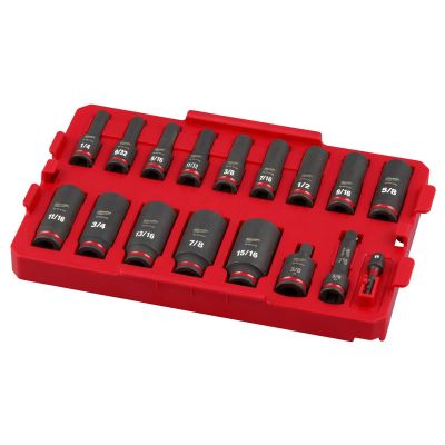 MLW49-66-6815 image(0) - Milwaukee Tool SHOCKWAVE Impact Duty Socket 3/8&rdquo; Dr 17PC SAE TRAY Set