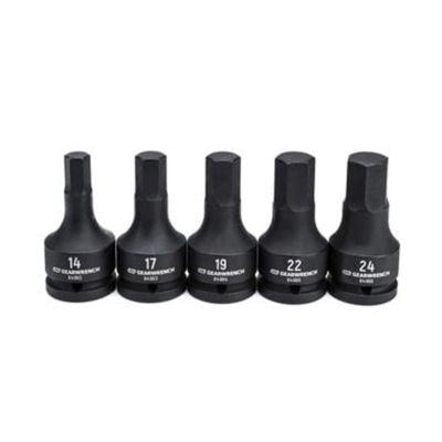 KDT84968-06 image(0) - GEARWRENCH 5 Piece 3/4 Inch Drive Metric Impact Hex Bit Socket Set with Blow Mold Case