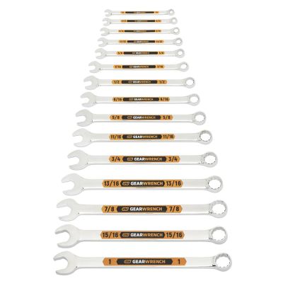 KDT81901H image(0) - GEARWRENCH 15 Piece 12 Point SAE Hi-Viz Long Pattern Combination Wrench Set