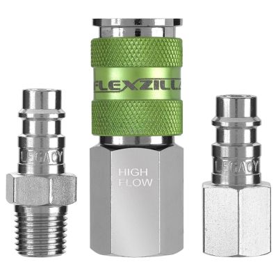 LEGA53452FZ image(0) - Legacy Manufacturing Flexzilla Pro High Flow Coupler and Plug Kit, 3-Piece, 1/4" Body, 1/4" NPT