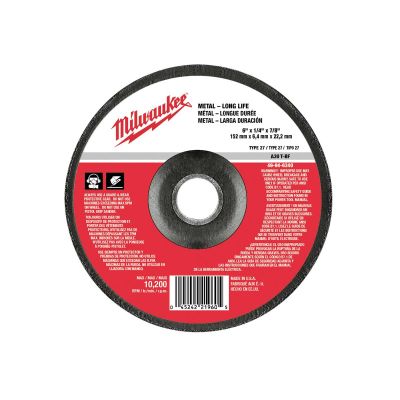 MLW49-94-6340 image(0) - Milwaukee Tool 6" x 1/4" x 7/8" Grinding Wheel (Type 27)
