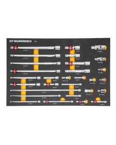 KDT86523 image(0) - GearWrench 29 Piece 1/4", 3/8", 1/2" Drive Master Chrome Drive Tool Accessories Set with Foam Storage Tray