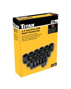 TIT42019 image(0) - Titan 19 Piece 1/2 Inch Drive 6 Point SAE Standard Impact Socket Set
