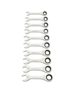 KDT86850 image(0) - GearWrench 10 Piece 90-Tooth 12 Point Metric Stubby Ratcheting Combination Wrench Set