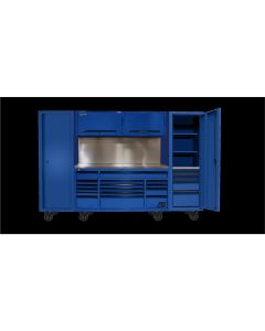 HOMBLCTS12001 image(0) - Homak Manufacturing 120" RS PRO CTS Roller Cabinet & Side Lockers Combo with Solid Backsplash - Blue