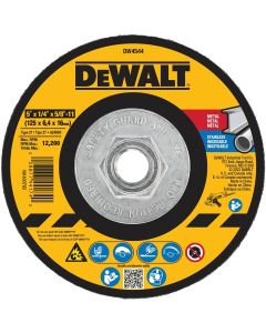 DWTDW4544 image(0) - DEWALT 5-Inch By 1/4-Inch High Performance Fast Metal Grinding Wheel, 5/8-11-Inch Arbor