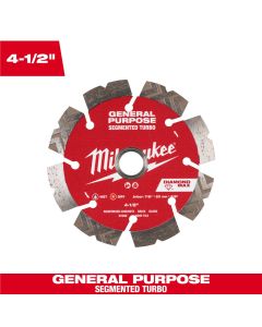 MLW49-93-9004 image(0) - Milwaukee Tool 4 1/2 inch DIAMOND MAX Segmented Turbo General Purpose Diamond Blade