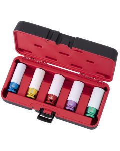 INT58006 image(0) - American Forge & Foundry American Forge & Foundry AFF - Mag Wheel Protective Deep Impact Socket Set - 1/2" Drive - 5 Pc - 17mm,19mm (3/4"),21mm,13/16",22mm (7/8")