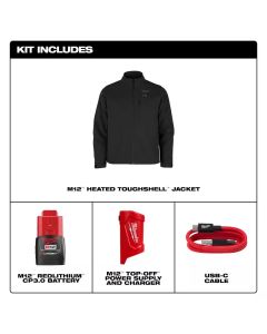 MLWM100B-212X image(3) - Milwaukee Tool M12 Heated TOUGHSHELL Jacket Kit, Black, 2X
