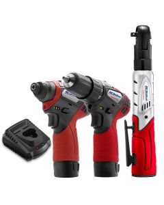 ACDARW1208-K10 image(0) - ACDelco ACDelco ARW1208-K10 G12 Series 12V Cordless Li-ion 1/4"Impact Driver, 3/8" Ratchet Wrench & 2-Speed Drill Driver Combo Tool Kit with 2 Batteries