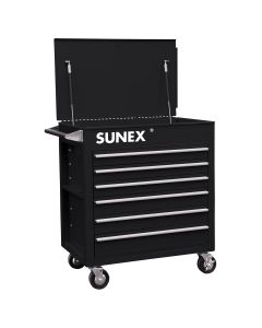 SUN8057BK image(0) - SUNEX 8057BK 500lb Capacity Professional 6-Drawer Full Drawer Service Cart - Heavy-Duty 18-Gauge Steel, Locking Top Bin - Black