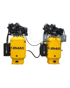 EMXESP10A120V1 image(0) - Emax Compressor Two 10HP 1ph 120 Gallon Vertical Solo Mounted Alternating Silent Air compressors-w/Pressure Lubricated pumps