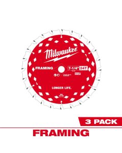 MLW48-40-0733 image(0) - Milwaukee Tool 7-1/4 inch 24T Framing Circular Saw Blade - 3PK