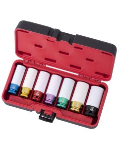 INT58007 image(0) - American Forge & Foundry American Forge & Foundry AFF - Mag Wheel Protective Deep Impact Socket Set - 1/2" Drive - 7 Pc - 17mm,19mm (3/4"),21mm,13/16",22mm (7/8"),1",1-1/16"