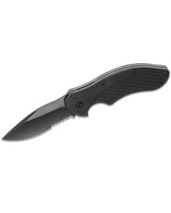 KER1605CKTST image(0) - Kershaw Clash Serrated Assisted Open Liner Lock 8Cr13MoV Drop Point Blade with Black-oxide coating EDC Folding Pocket Knife - Black