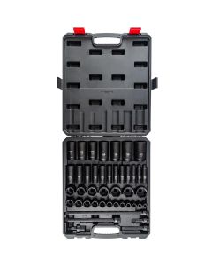 SUN2546 image(1) - SUNEX 1/2" Drive SAE 6 Point Standard & Deep, Adapters & Extensions 46-Piece Master Impact Socket Set