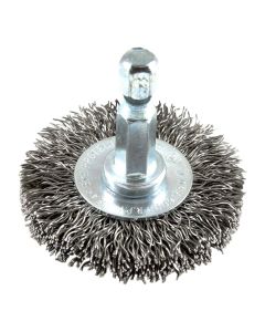 Forney Industries Wire Wheel, Crimped, 1-1/2 in x .012 in x 1/4 in Hex Shank