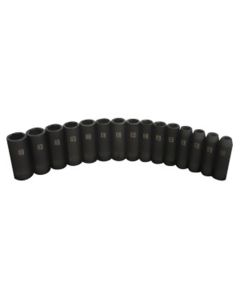 J S Products (steelman) 15 pc. 1/2 in. Drive Deep 6pt Impact Metric socket set