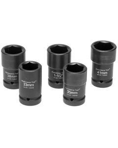 WLMW89315 image(0) - Wilmar Corp. / Performance Tool 5 Pc 1" Dr. Budd Wheel Socket