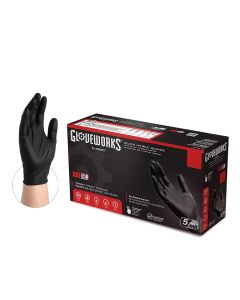 Gloveworks Black Nitrile PF Ind Gloves, Small