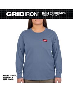 MLWF551U-M image(1) - Milwaukee Tool Womens GRIDIRON Pocket T-Shirt - Long Sleeve Blue M
