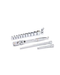 KDT81390 image(0) - 15 Piece 1/4" Drive 120XP Locking Flex Head Ratchet and 6 Point Metric Stubby Socket Mechanics Tool Set