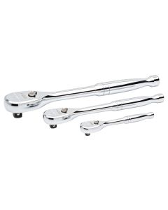 KDT81206XP image(0) - GearWrench 3 Piece 1/4 Inch, 3/8 Inch and 1/2 Inch Drive 120XP Full Polish Teardrop Ratchet Set