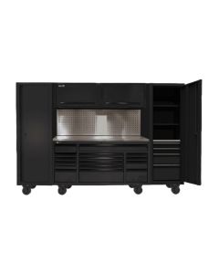 Homak Manufacturing 120" RS PRO CTS Roller Cabinet & Side Lockers Combo with Toolboard Backsplash - Black
