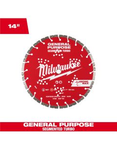 MLW49-93-9014 image(0) - Milwaukee Tool 14 inch DIAMOND MAX Segmented Turbo General PurposeDiamond Blade