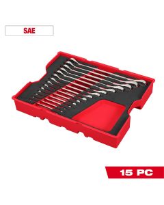 MLW48-22-0157 image(0) - Milwaukee Tool 15 Piece SAE Ratcheting Combination Wrench Set with Tray for PACKOUT Drawers
