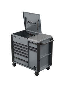 HOMGR06044090 image(0) - Homak Manufacturing 44 Inch RS Pro 9 Drawer Flip Top Power Service Cart w/ Workstation - Grey