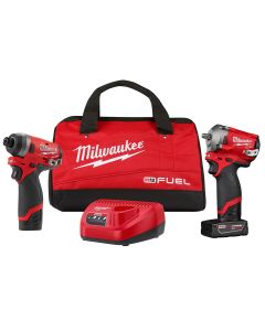 MLW2599-22 image(0) - Milwaukee Tool 2-PC M12 FUEL 3/8" STUB IMP 1/4" HEX IMP (2) BATT KIT