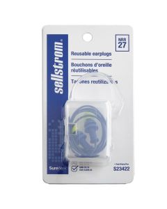 SRWS23422 image(0) - Sellstrom Earplugs - Reusable - Tapered - Corded - NRR 27 - Blue/Hi-Viz Green - 1 Pair/Plastic Case