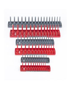 HNE92021 image(0) - Hansen Global  1/4 Inch, 3/8 Inch, and 1/2 Inch Standard and Metric 2 Row Regular/Deep Socket Holder Trays - 6 Pack - Purple