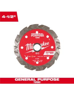 MLW49-93-9104 image(0) - Milwaukee Tool 4 1/2 inch DIAMOND MAX Turbo General Purpose Diamond Blade
