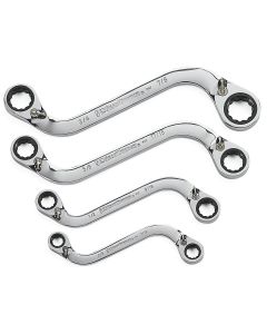 KDT85399 image(1) - GearWrench 4 Piece 72-Tooth 12 Point Reversible S-Shape Double Box Ratcheting SAE Wrench Set