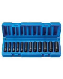 GRE9712MDG image(0) - Grey Pneumatic 1/4" Drive 12 Piece Deep Metric Magnetic Impact Set
