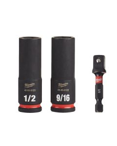 MLW49-66-4417 image(0) - Milwaukee Tool 3PC SHOCKWAVE Impact Duty  3/8" Drive SAE Deep 6 Point Socket Set