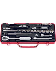 Ko-ken USA 2260M 28 Piece 1/4 and 3/8 Sq. Dr. Chrome Metric 6-Point Socket Set  4-21mm
