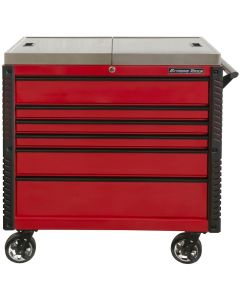 EXTEX4106TCSRDBK image(0) - Extreme Tools EX Professional Series 41 Inch 6 Drawer Sliding Top Tool Cart  with stainless steel work surface - Red With Black Drawer Pulls